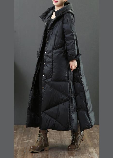 Clothing Parka Jackets Black Hooded Button Down Jacket Woman