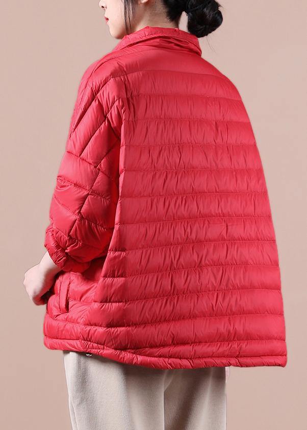 Down Jacket Overcoat Red Lapel Pockets Goose Down Coat