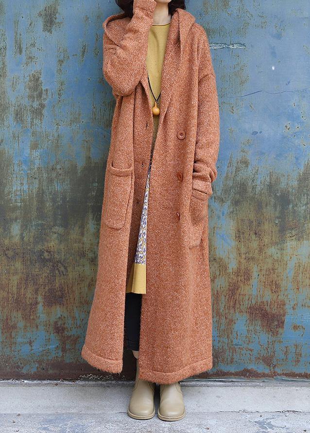 Maxi Coat Hooded Jackets Yellow Double Breast Wool Overcoat