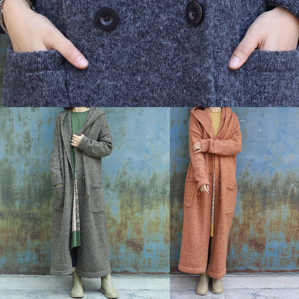 Maxi Coat Hooded Jackets Yellow Double Breast Wool Overcoat