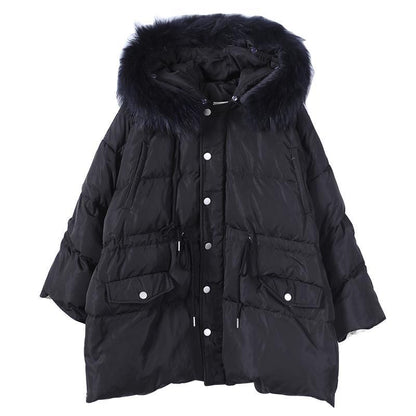 Snow Jackets Black Hooded Fur Collar Warm Winter Coat