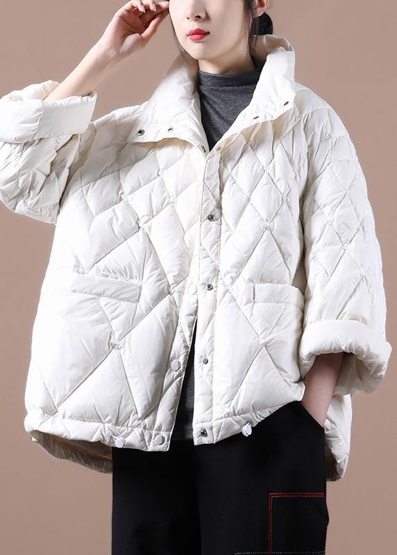 Winter Jacket Coats White Stand Collar Button Down Duck Down Coat
