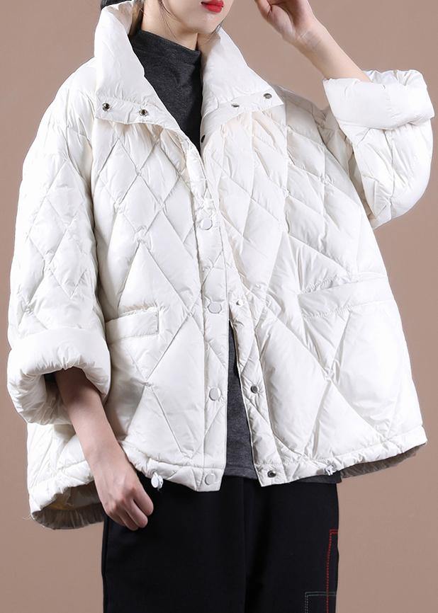 Winter Jacket Coats White Stand Collar Button Down Duck Down Coat