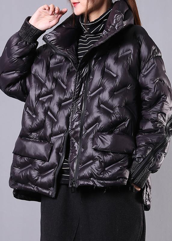 Winter Jacket Overcoat Black Stand Collar Zippered Winter Outwear