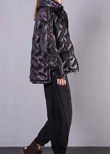 Winter Jacket Overcoat Black Stand Collar Zippered Winter Outwear