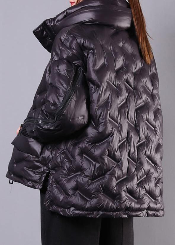 Winter Jacket Overcoat Black Stand Collar Zippered Winter Outwear