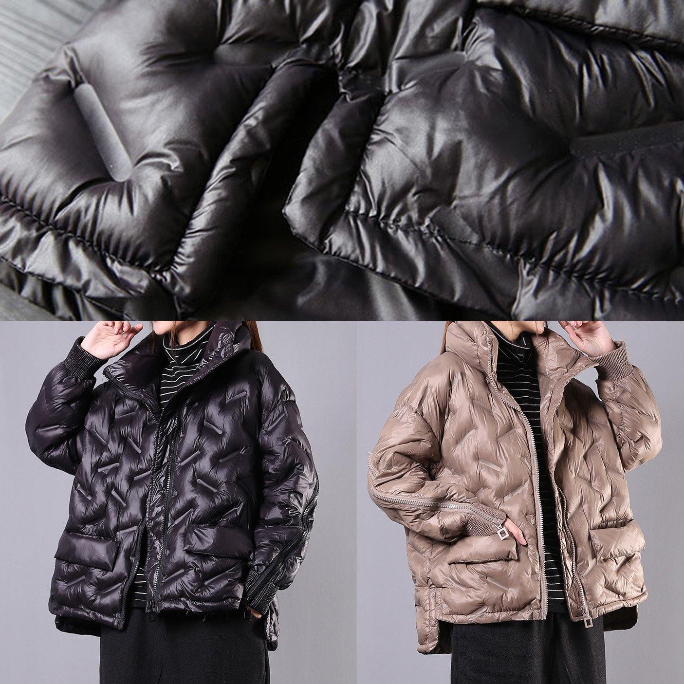 Winter Jacket Overcoat Black Stand Collar Zippered Winter Outwear