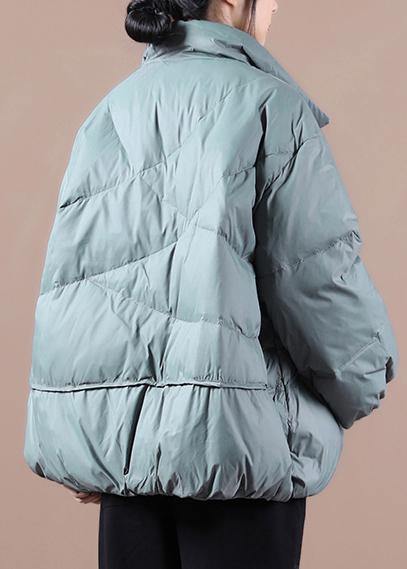 Winter Outwear Gray Green Stand Collar Chinese Button Warm Winter Coat