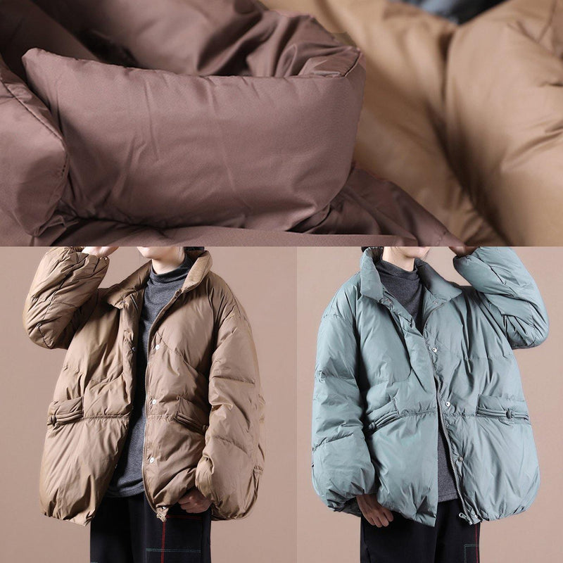 Winter Outwear Gray Green Stand Collar Chinese Button Warm Winter Coat