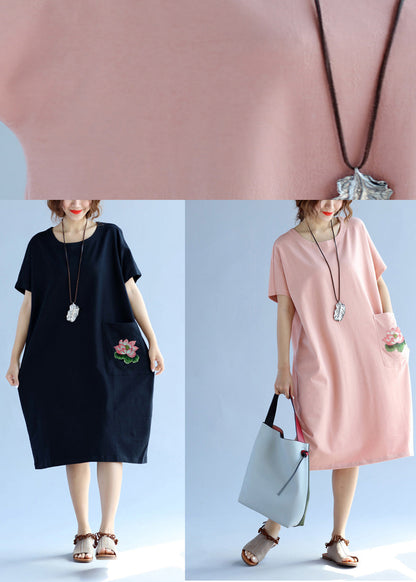 Pockets Cotton Clothes for Black Dress Summer
