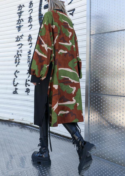 Pockets Side Open Cotton Dresses Shirts Black Patchwork Camouflage Dresses