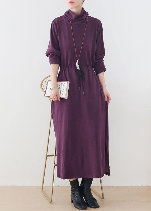 Purple Clothes for High Neck Drawstring Kaftan Dresses