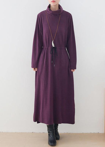 Purple Clothes for High Neck Drawstring Kaftan Dresses