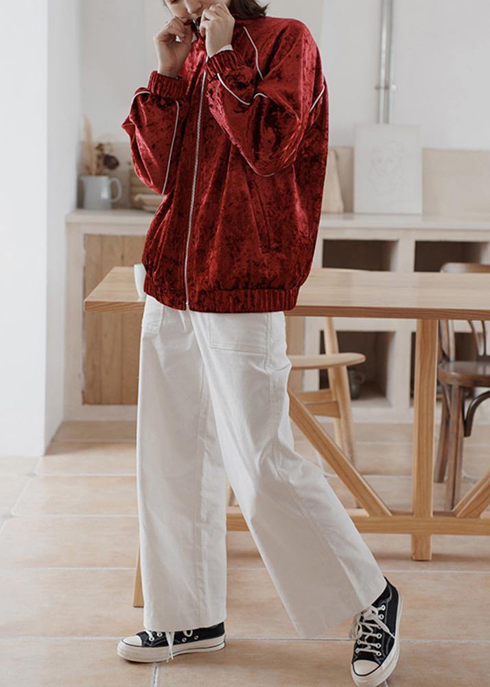 Red Clothes Outfits Zippered Fall Coats