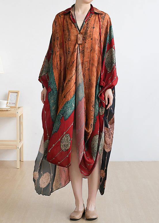 Red Print Clothes for Lapel Asymmetric Maxi Summer Dress