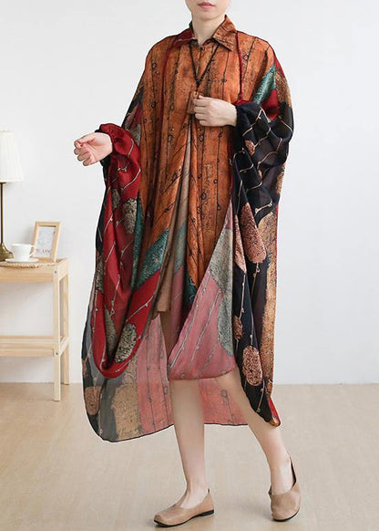 Red Print Clothes for Lapel Asymmetric Maxi Summer Dress