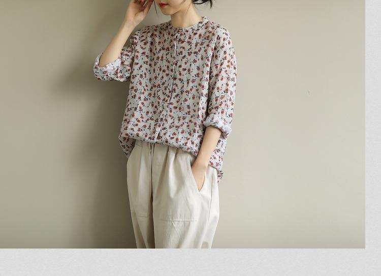 Red Print Top O Neck Button Down Oversized Shirt