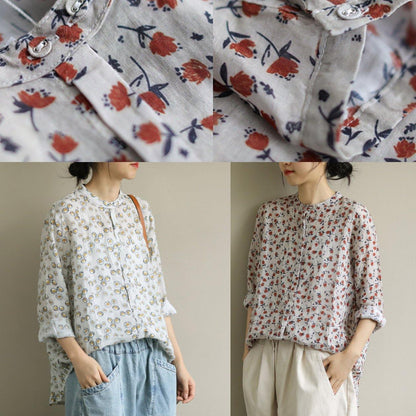 Elegant red print top o neck Button Down oversized shirt