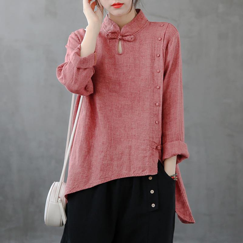 Red Top Stand Collar Asymmetric Oversized Shirts