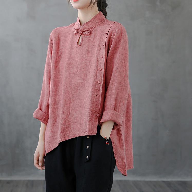 Red Top Stand Collar Asymmetric Oversized Shirts