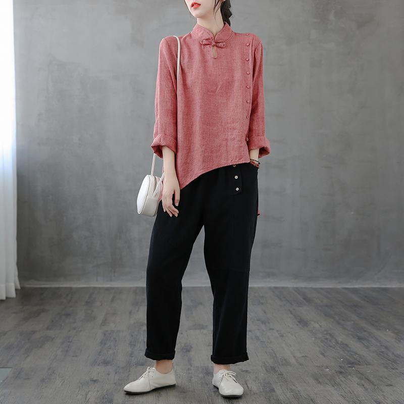 Red Top Stand Collar Asymmetric Oversized Shirts