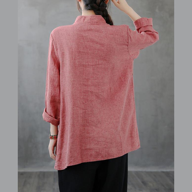 Elegant red top stand collar asymmetric oversized shirts