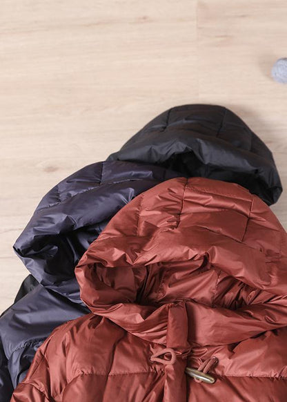 Red Warm Winter Coat Loose Fitting Parka Hooded Pockets Warm Overcoat