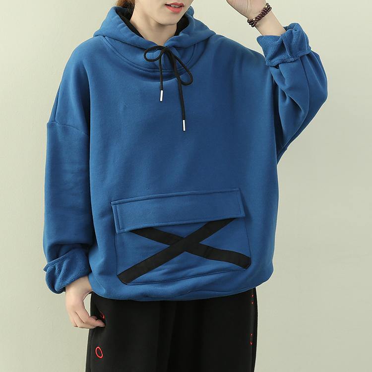 Royal Blue Tunic Pattern Wardrobes Hooded Drawstring Top