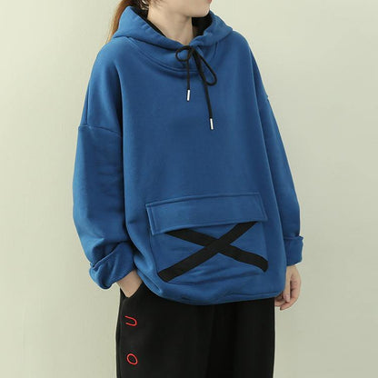 Elegant royal blue tunic pattern Wardrobes hooded drawstring top