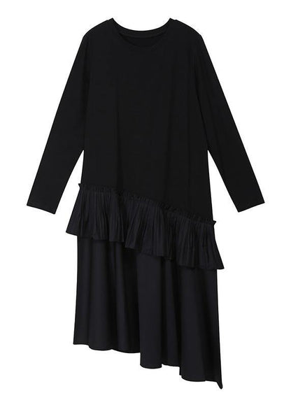 Ruffles Cotton Patchwork Tunics Shape Khaki Maxi Dresses