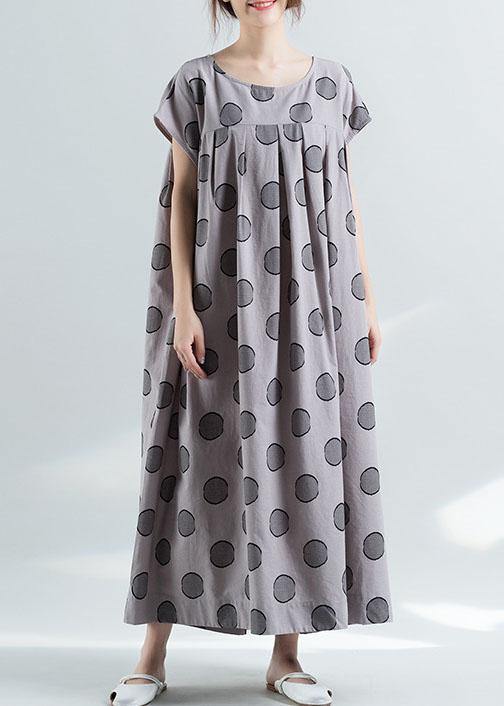 Short Sleeve O Neck Cotton Clothes Pattern Gray Dotted Dress Summer