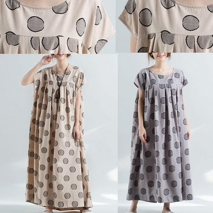Short Sleeve O Neck Cotton Clothes Pattern Gray Dotted Dress Summer
