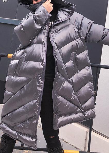 Silver Gray Parkas Oversized Warm Winter Outwear Hooded Zippered