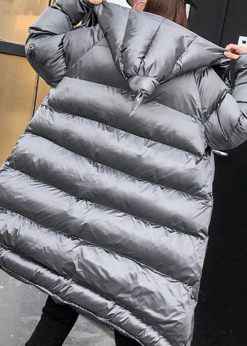 Silver Gray Parkas Oversized Warm Winter Outwear Hooded Zippered