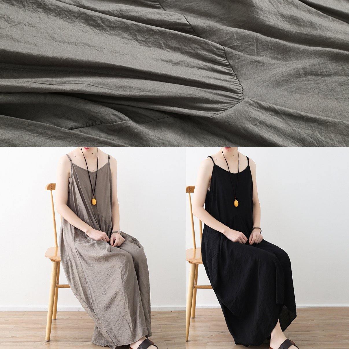 Sleeveless Cotton Long Shirts Linen Gray Kaftan Dress Summer