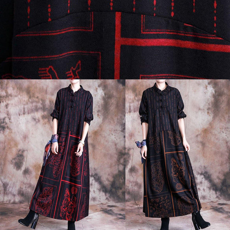 Stand Collar Woolen Clothes Sewing Khaki Prints Dresses Fall