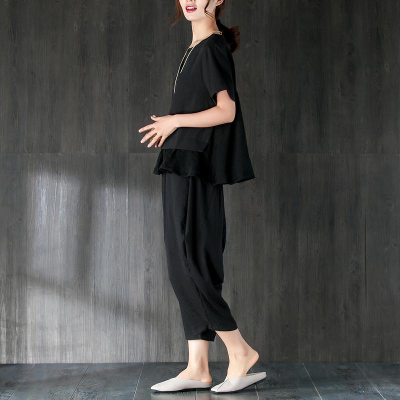 Summer T Shirt Oversize Black Two Pieces Set Splicing Blouse Lantern Pants
