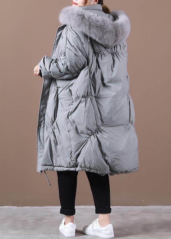 Snow Jackets Winter Gray Hooded Cinched Goose Down Coat