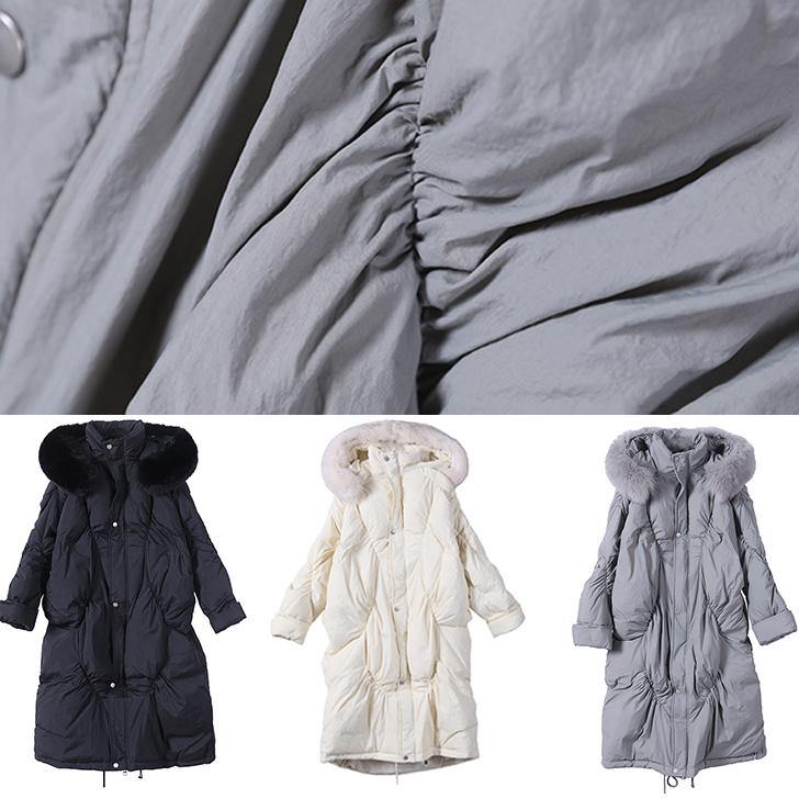 Snow Jackets Winter Gray Hooded Cinched Goose Down Coat