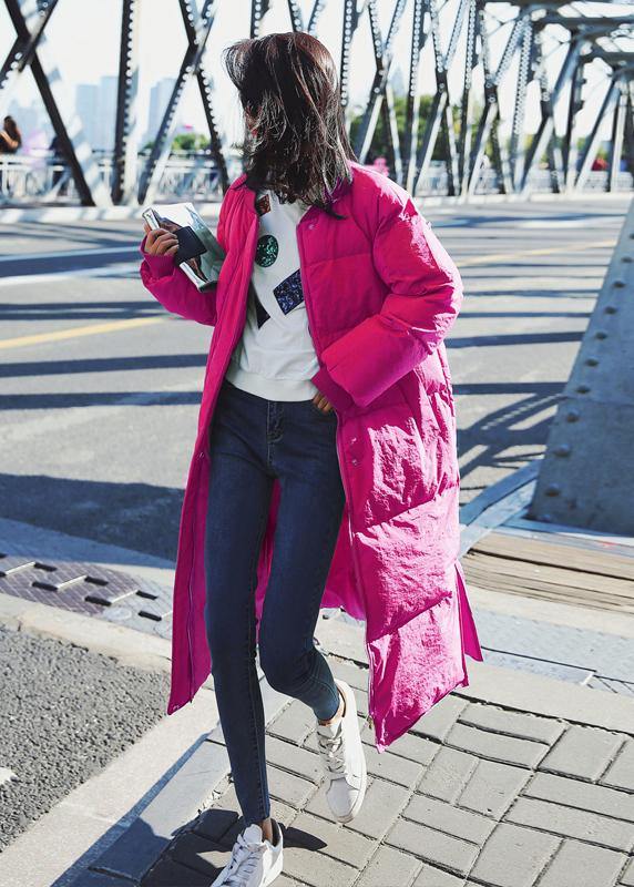 Winter Jacket Overcoat White O Neck Pockets Down Coat Winter
