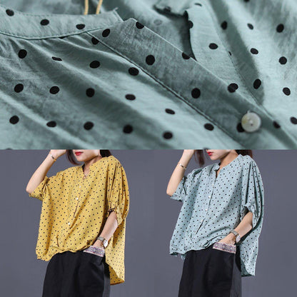 V Neck Cotton Clothes for Shape Yellow Asymmetric Dotted Shirt Summer