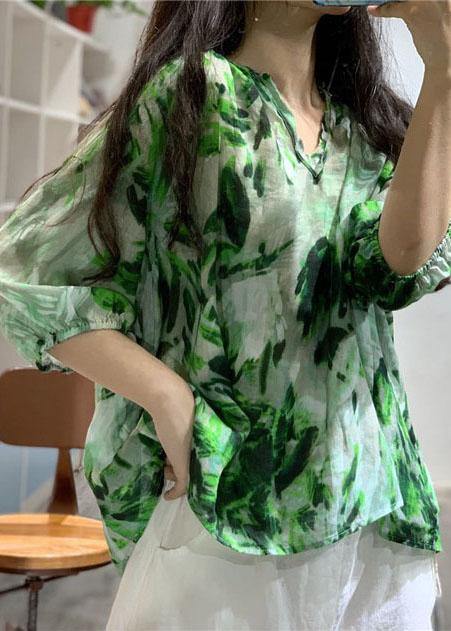V Neck Linen Blouses for Ideas Green Prints Blouses Fall