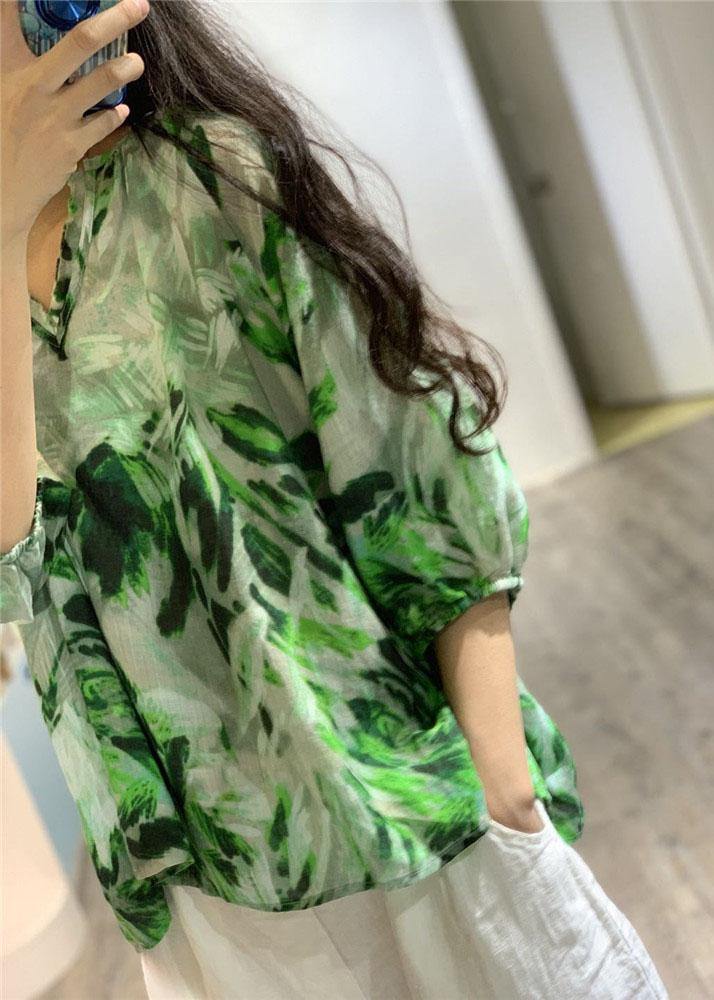 V Neck Linen Blouses for Ideas Green Prints Blouses Fall