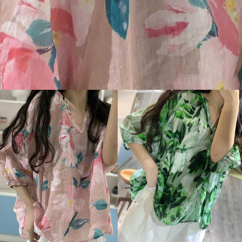V Neck Linen Blouses for Ideas Green Prints Blouses Fall