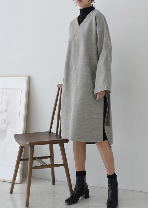 V Neck Tie Waist Tunic Dress Ideas Gray Dresses