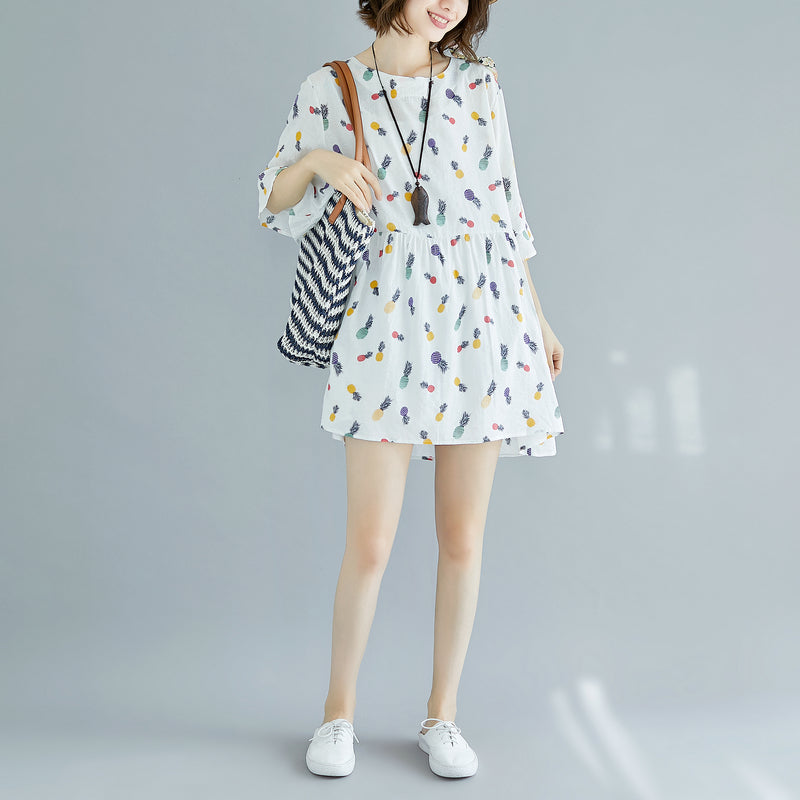 White Midi Cotton Dresses Dress Fine Half Sleeve V Neck Knee Dresses