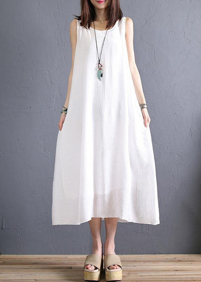 White Cotton Clothes O Neck Sleeveless Art Summer Dresses