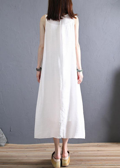 White Cotton Clothes O Neck Sleeveless Art Summer Dresses
