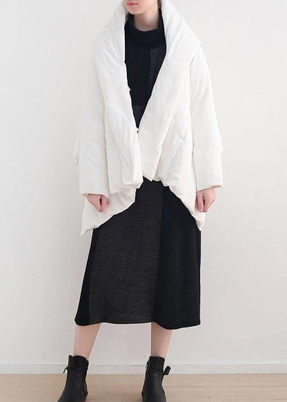 White Warm Winter Coat Stand Collar Down Jacket Dark Buckle Coats