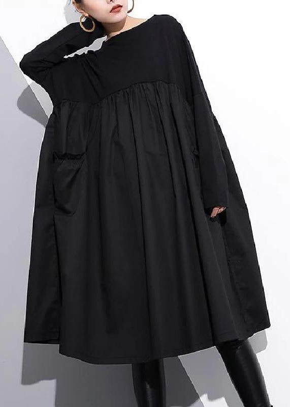 Cinched O Neck Cotton Clothes for Tutorials Black-pumpkin Dresses